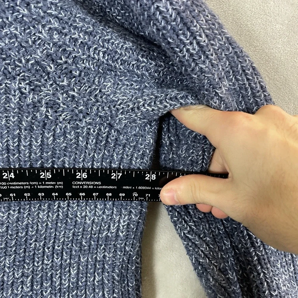 LL Bean Mens XXL Blue Cotton Shaker Stitch Full Zip Mock Neck Cardigan 298244